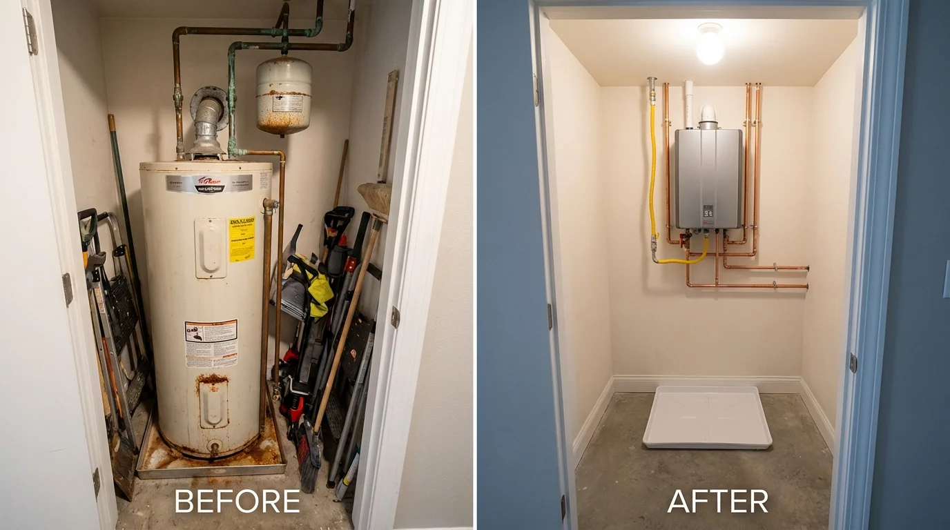 Tank water heater versus wall-mounted tankless unit comparison for Goliad, TX homeowners